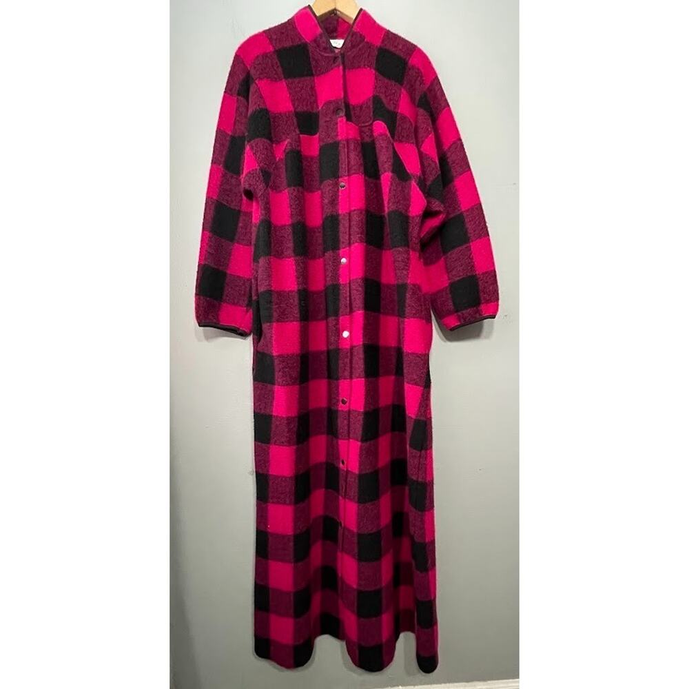 Vintage At Home Wear Robe Size Large Pink Buffalo Plaid Housecoat Cozy Cabincore